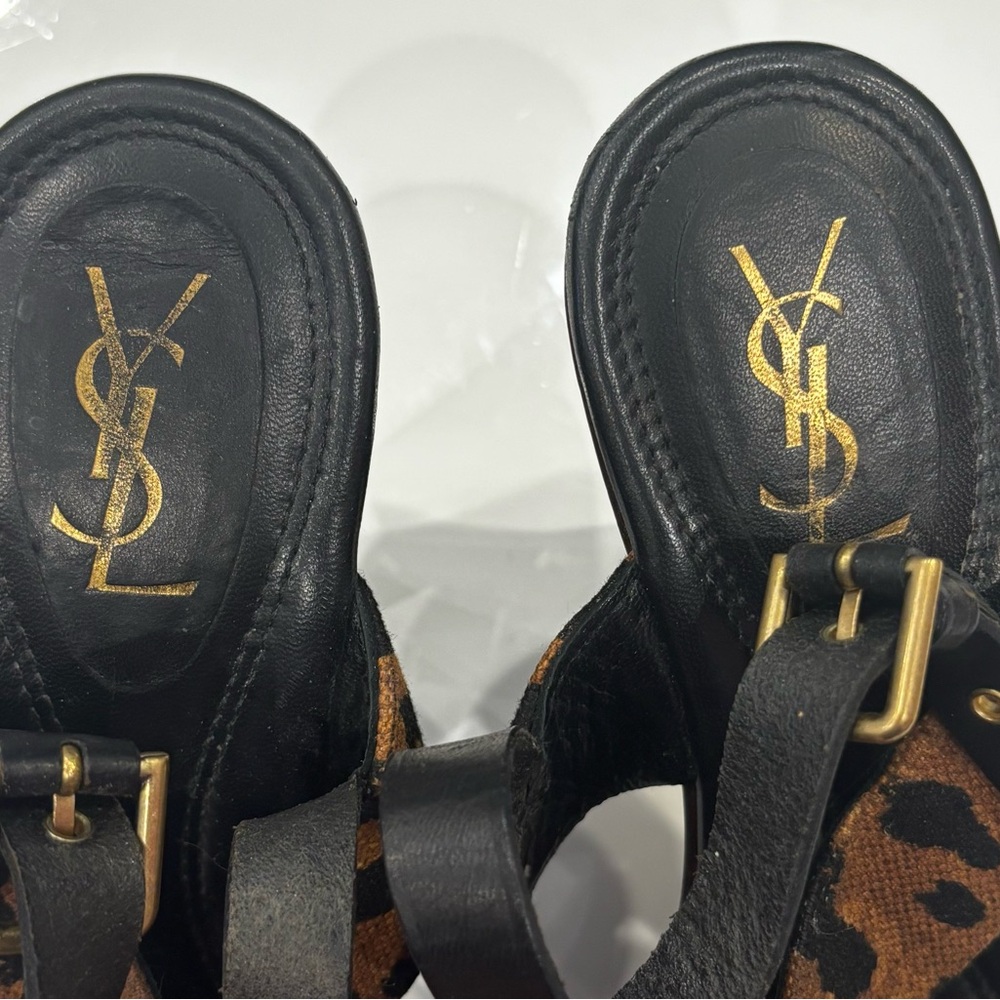 Authentic Yves Saint Laurent/Tom Ford Leopard Print Wood Platform Sandals - Picture 12 of 15